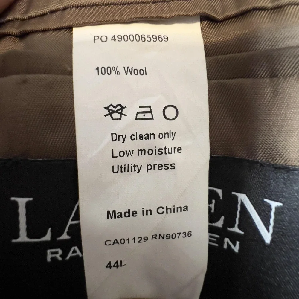 Lauren Ralph Lauren Blazer Mens 44L Brown 100%‎ Wool Slim Fit Sport Coat Jacket